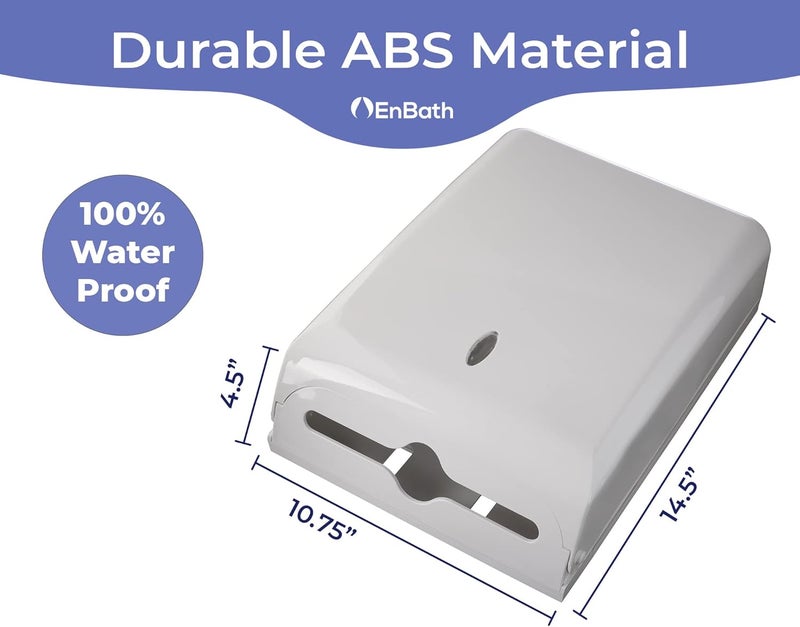 EnBath Commercial Paper Towel Dispenser Wall Mount, Holds 500 Multifold, Trifold, Z Fold, C Fold Hand Towels for Bathroom/Restroom, Office, Shop, or Home (White) - Image 5